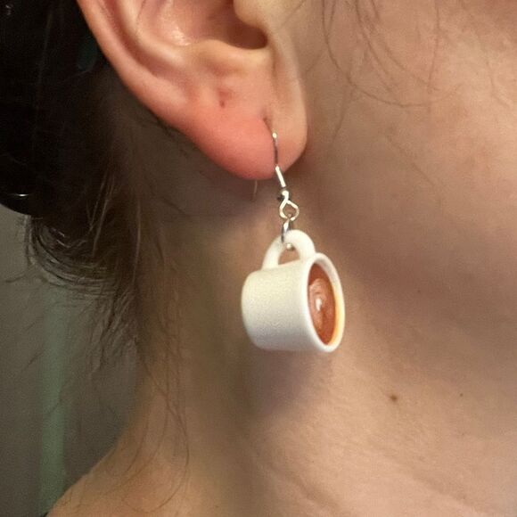 Heart-Shaped Coffee Cup Earrings - Picture 2 of 11